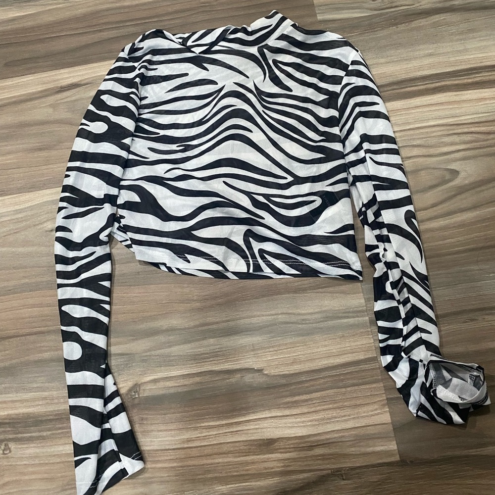 Mesh fun night out zebra crop top